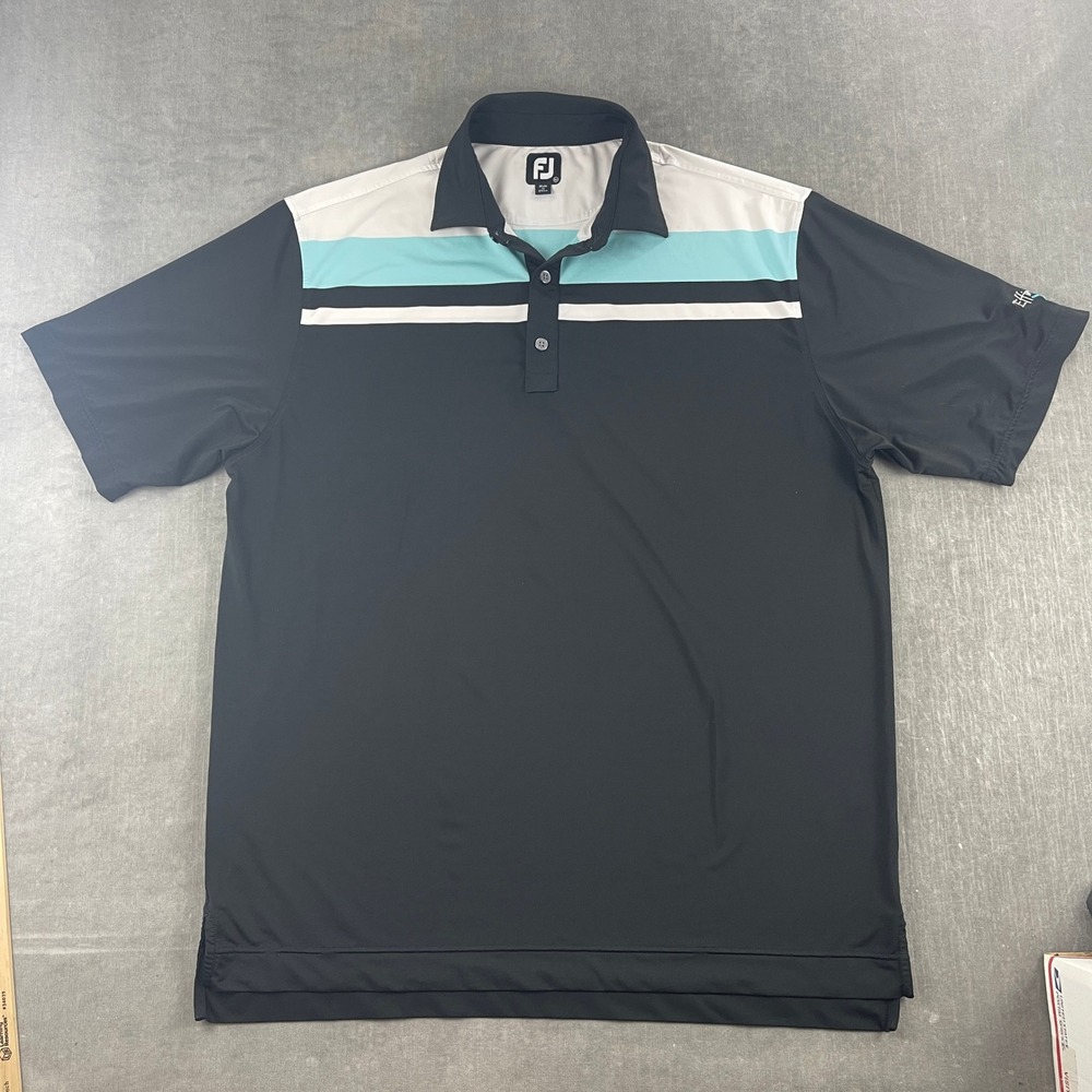FootJoy Mens XL Black Polo Shirt Short Sleeve Striped Golf Performance